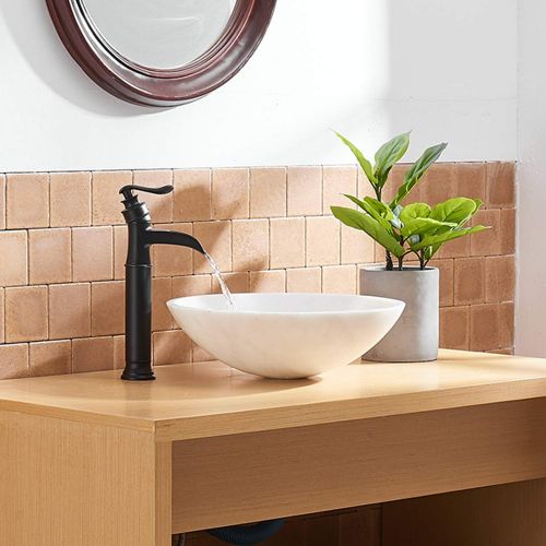  BWE Black Bathroom Faucet with Drain Assembly and Supply Line Lead-free Single-Handle One Hole Waterfall Vessel Sink Faucet Matte Black Lavatory Mixer Tap Deck Mount