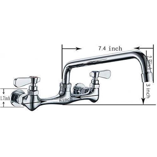  BWE Kitchen Faucet Wall Mount with 8 Inch Swivel Spout 8 Center Commercial Sink 2-Handle NSF No Lead Faucet Mixer Tap Polish Chrome