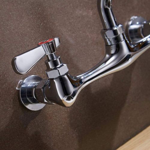  BWE Kitchen Faucet Wall Mount with 8 Inch Swivel Spout 8 Center Commercial Sink 2-Handle NSF No Lead Faucet Mixer Tap Polish Chrome