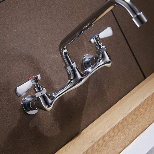  BWE Kitchen Faucet Wall Mount with 8 Inch Swivel Spout 8 Center Commercial Sink 2-Handle NSF No Lead Faucet Mixer Tap Polish Chrome