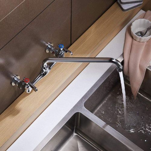  BWE Kitchen Faucet Wall Mount with 8 Inch Swivel Spout 8 Center Commercial Sink 2-Handle NSF No Lead Faucet Mixer Tap Polish Chrome