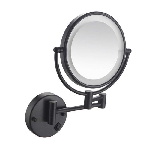  BYCDD LED Makeup Mirror with Light and Magnification, Two-Sided Swivel Wall Mounted Bathroom Beauty Mirror,Black_8 inch