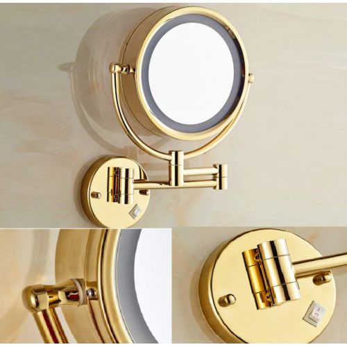  BYCDD Cosmetic Mirror with Light and Magnification, Bathroom Vanity Mirrors for Wall Mounted, for Beauty Cosmetic Applying,Gold_10X Magnification