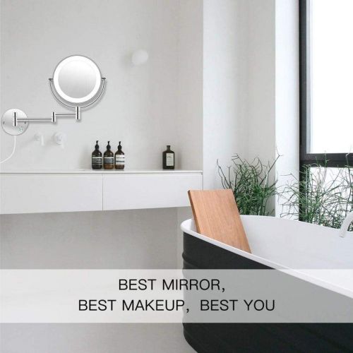 BYCDD Makeup Mirror with Lights and Magnification, Double Sided Wall Mounted Vanity Mirror Swivel Beauty Mirror,Silver_8.5 inch