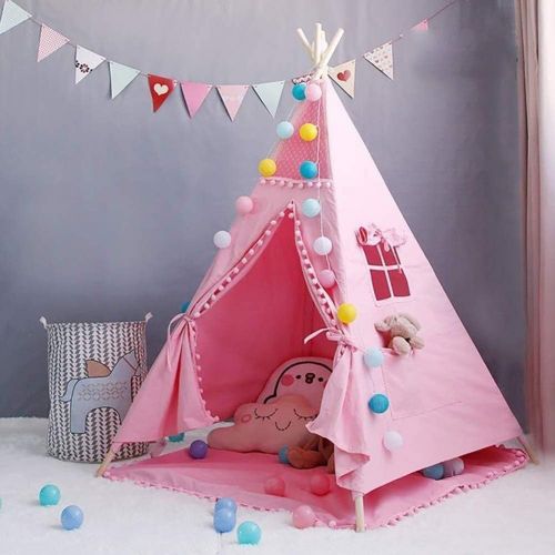  BYCDD Camping Kids Tent, Canvas Tent for Girls, Childrens Outdoor Games Tent, There is A Window for Indoor and Outdoor Instant Setup,Pink