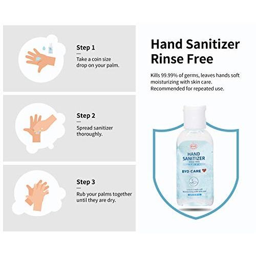  BYD Care Hand Sanitizer with Pump 500ml (16.9 oz) Value Pack, Box of 4, 72% Ethyl Alcohol, Rinse Free Refreshing Gel (1 box)