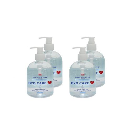  BYD Care Hand Sanitizer with Pump 500ml (16.9 oz) Value Pack, Box of 4, 72% Ethyl Alcohol, Rinse Free Refreshing Gel (1 box)