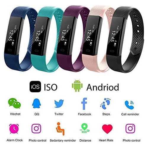  BYECHOW Fitness-Armband-Aktivitats-Tracker,Schlaf-Monitor,IP67 wasserdichtes Smart Fitness-Band-Schrittzahler, Kalorienzahler,Schrittzahler-Uhr-Schlankes Smart-Armband fuer Kinder,F