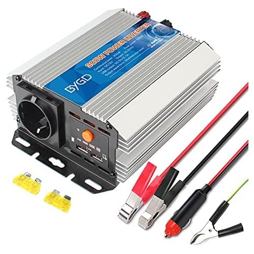  [아마존베스트]-Service-Informationen BYGD 300 W / 600 W voltage converter inverter DC 12 V to AC 230 V inverter and 2 USB ports including car cigarette lighter plug.