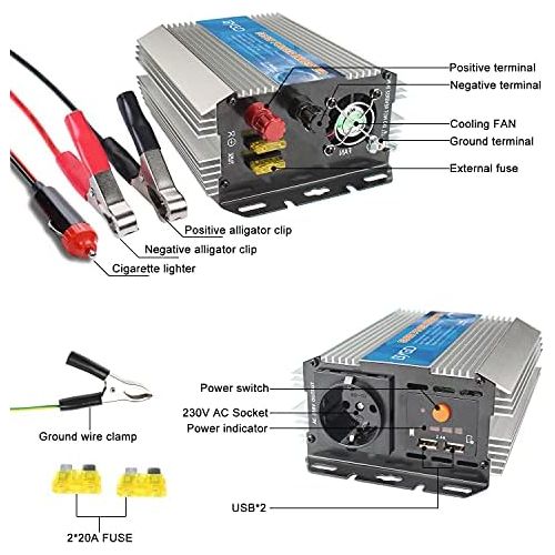  [아마존베스트]-Service-Informationen BYGD 300 W / 600 W voltage converter inverter DC 12 V to AC 230 V inverter and 2 USB ports including car cigarette lighter plug.