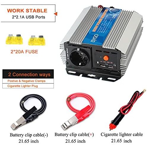  [아마존베스트]-Service-Informationen BYGD 300 W / 600 W voltage converter inverter DC 12 V to AC 230 V inverter and 2 USB ports including car cigarette lighter plug.