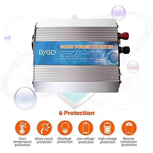  [아마존베스트]-Service-Informationen BYGD 300 W / 600 W voltage converter inverter DC 12 V to AC 230 V inverter and 2 USB ports including car cigarette lighter plug.