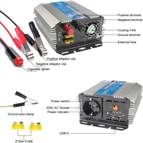  [아마존베스트]-Service-Informationen BYGD 300 W / 600 W voltage converter inverter DC 12 V to AC 230 V inverter and 2 USB ports including car cigarette lighter plug.