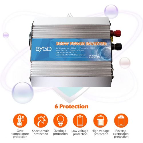  [아마존베스트]-Service-Informationen BYGD 300 W / 600 W voltage converter inverter DC 12 V to AC 230 V inverter and 2 USB ports including car cigarette lighter plug.