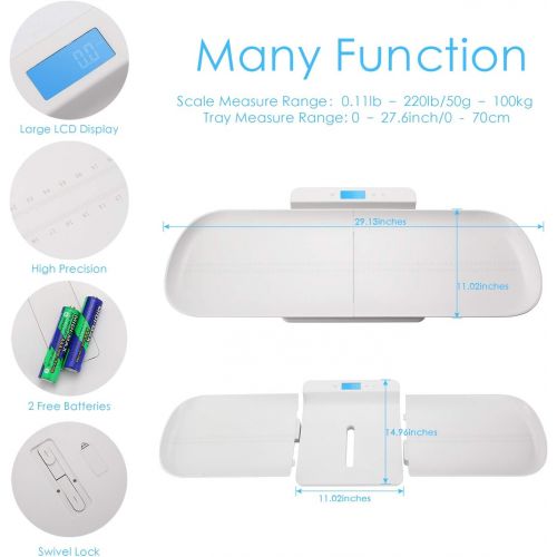  [아마존 핫딜] BYKAZATY Pet Scale with Tape Measure, Multi-Function Baby Scale, Infant Scale Digital Weight with Height Tray(Max: 70cm), Measure Weight Accurately(Max: 220lb), Perfect for Toddler