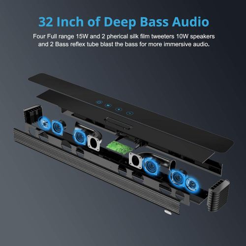  [아마존 핫딜] BYL Bestisan Soundbar, 32-Inch 80W Sound Bar with Subwoofer Connection Port, Wired and Wireless Bluetooth 5.0 Speaker for TV (6 Drivers, Touch Control, Wall Mountable)