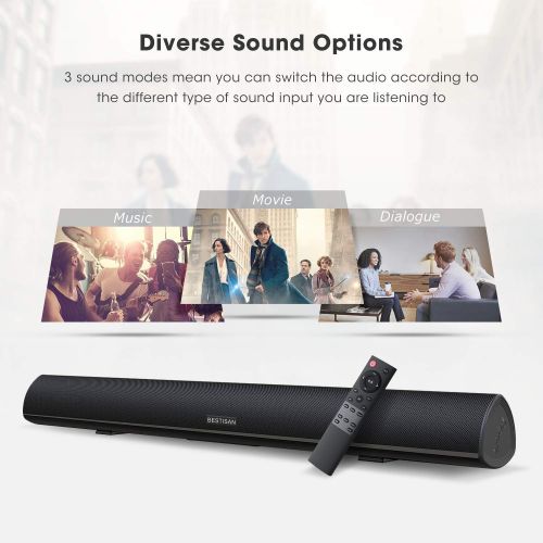  BYL Sound Bar, 100Watt Bestisan Soundbar for TV, Wired & Wireless Bluetooth 5.0 Sound Bar(40 Inch, 6 Drivers, 105dB, Optical Cable Included, Remote Control, Bass Adjustable and Wall Mo