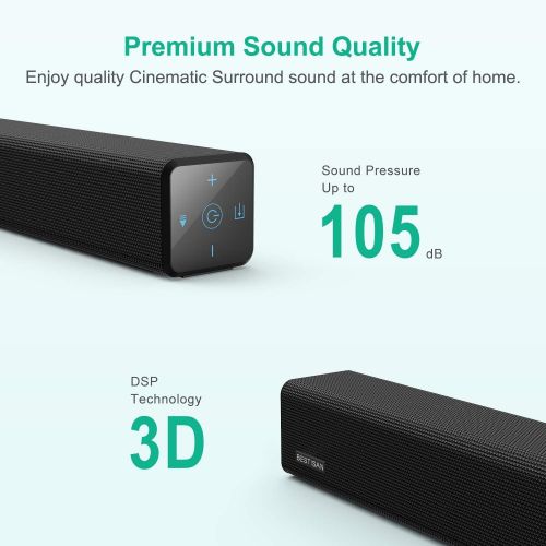  BYL 100Watt 32 Inch Soundbar, Bestisan 2.1 Channel Bluetooth 5.0 Sound Bar with Built-in Dual Subwoofer TV Speakers (3 Audio Modes,Touch Control)