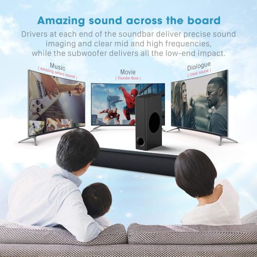  80Watts Soundbar, BYL TV Sound Bar Wired and Wireless Bluetooth Home Theater Speakers (4 Drivers, Enhanced Bass Technology, Dual Connection Methods, TVCable Remote Learning Functi