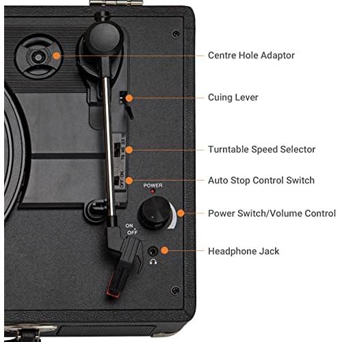  Visit the Byron Statics Store Byron Statics Turntable Vintage Record Player Portable Vinyl Player Nostalgic Built In 2 Stereo Speakers 3 Speeds Replacement Needle DC IN Standard RCA Headphone Outputs For Christ