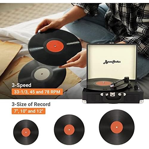  Visit the Byron Statics Store Byron Statics Turntable Vintage Record Player Portable Vinyl Player Nostalgic Built In 2 Stereo Speakers 3 Speeds Replacement Needle DC IN Standard RCA Headphone Outputs For Christ