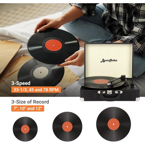 Visit the Byron Statics Store Byron Statics Turntable Vintage Record Player Portable Vinyl Player Nostalgic Built In 2 Stereo Speakers 3 Speeds Replacement Needle DC IN Standard RCA Headphone Outputs For Christ