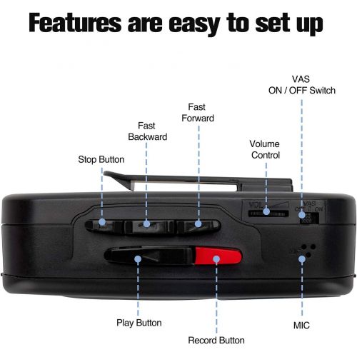  [아마존베스트]Byron Statics Portable Cassette Players Recorders FM AM Radio Walkman Tape Player Built In Mic External Speakers Manual Record VAS Automatic Stop System 2AA Battery Or USB Power Su