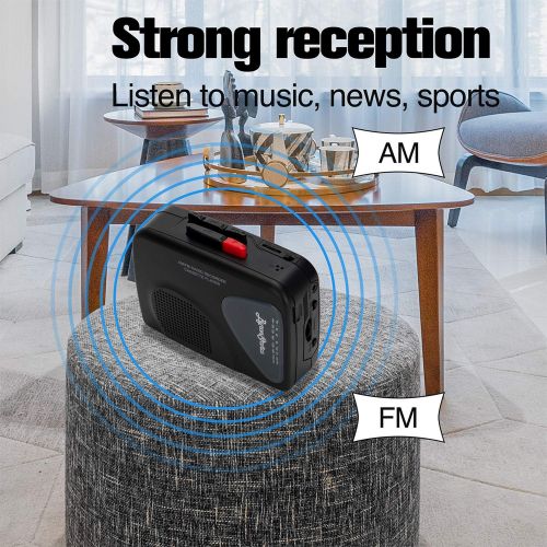  [아마존베스트]Byron Statics Portable Cassette Players Recorders FM AM Radio Walkman Tape Player Built In Mic External Speakers Manual Record VAS Automatic Stop System 2AA Battery Or USB Power Su