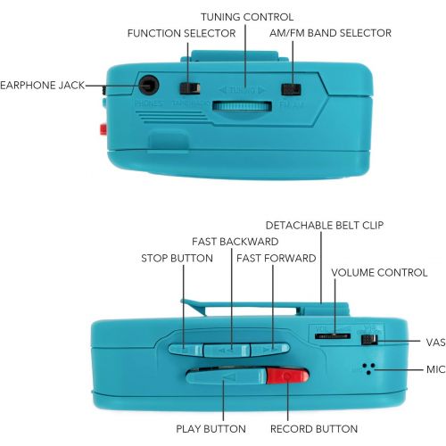  [아마존베스트]Byron Statics Portable Cassette Players Recorders FM AM Radio Walkman Tape Player Built In Mic External Speakers Manual Record VAS Automatic Stop System 2AA Battery Or USB Power Su