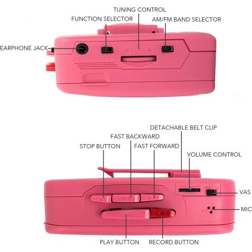  [아마존베스트]Byron Statics Portable Cassette Players Recorders FM AM Radio Walkman Tape Player Built In Mic External Speakers Manual Record VAS Automatic Stop System 2AA Battery Or USB Power Su