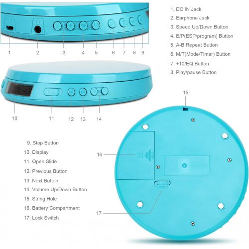  [아마존베스트]Byron Statics Portable CD Player, Personal Compact Disc Player with Anti-Skip/Anti-Shock, Headphone Jack & Large LCD Display for Car Use and Home Travel, not Rechargeable, Use AA B