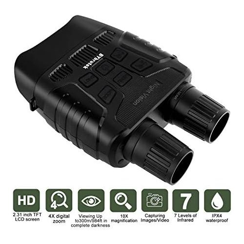  [아마존베스트]BYbrutek Digital night vision device, up to 300 m viewing range in complete darkness, infrared night vision binoculars with recording function, 1MP/960P, 2.31 inch LCD, 10x magnifi