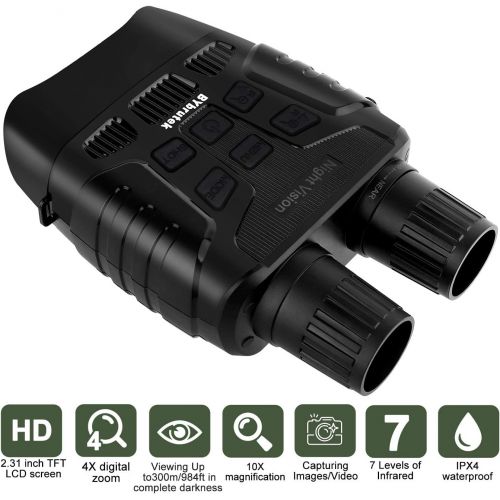  [아마존베스트]BYbrutek Digital night vision device, up to 300 m viewing range in complete darkness, infrared night vision binoculars with recording function, 1MP/960P, 2.31 inch LCD, 10x magnifi