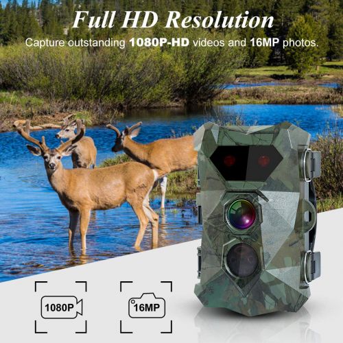  BYbrutek Trail Camera 16MP 1080P Game Camera with Night Vision Motion Activated HD Deer Hunting Wildlife Camera, 850nm IR LEDs Flash Range up to 82ft, 2.4 LCD, IP66 Waterproof, 0.2