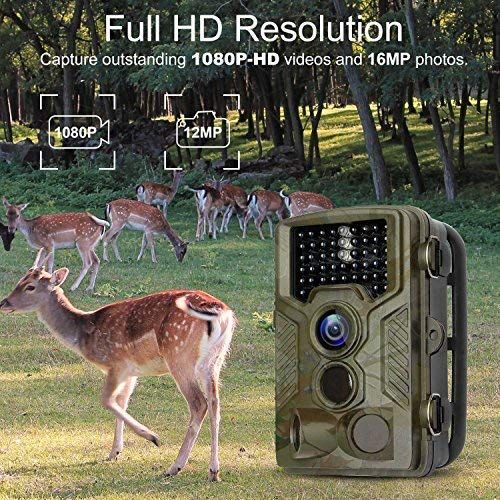  BYbrutek Trail Camera, 16MP 1080P Full HD Deer Hunting Game Camera, 0.2S Motion Activated Wildlife Camera with 46 PCS 850nm IR LEDs Night Vision up to 65ft, 2.4 LCD Display, IP56 W