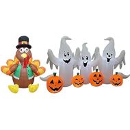 할로윈 용품BZB Goods TWO THANKSGIVING AND HALLOWEEN PARTY DECORATIONS BUNDLE, Includes 4 Foot Tall Inflatable Turkey with Pilgrim Hat, and 6 Foot Long Inflatable Three Ghosts with Pumpkins Patch Blowup