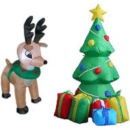 할로윈 용품BZB Goods Two Christmas Party Decorations Bundle, Includes 4 Foot Tall Inflatable Reindeer Moose Deer with Wreath, and 5 Foot Tall Inflatable Christmas Tree with Gift Boxes Blowup with LED L