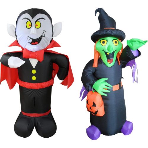  할로윈 용품BZB Goods TWO HALLOWEEN PARTY DECORATIONS BUNDLE, Includes 4 Foot Halloween Inflatable Dracula Vampire, and 4 Foot Tall Halloween Inflatable Witch with Pumpkin Bag Outdoor Indoor Blowup with