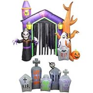 할로윈 용품BZB Goods TWO HALLOWEEN PARTY DECORATIONS BUNDLE, Includes 8.5 Foot Tall Inflatable Haunted House Castle with Skeleton Ghost Skulls, and 7 Foot Long Inflatable Tombstones Grim Reaper Pathway