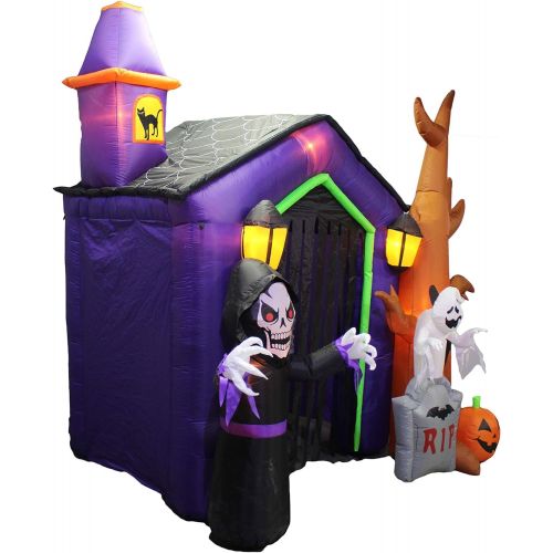  할로윈 용품BZB Goods TWO HALLOWEEN PARTY DECORATIONS BUNDLE, Includes 8.5 Foot Tall Inflatable Haunted House Castle with Skeleton Ghost Skulls, and 7 Foot Long Inflatable Tombstones Grim Reaper Pathway