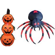 할로윈 용품BZB Goods TWO HALLOWEEN PARTY DECORATIONS BUNDLE, Includes 4 Foot Halloween Inflatable 3 Jack-O-Lanterns Pumpkins, and 4 Foot Wide Halloween Inflatable Black Red Spider Outdoor Indoor Blowup