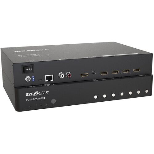  BZBGEAR 4-Port 4K 60 Hz Video Wall Processor with Scaler, Audio and 1x3 / 1x4 / 2x2 / 4x1 Layout