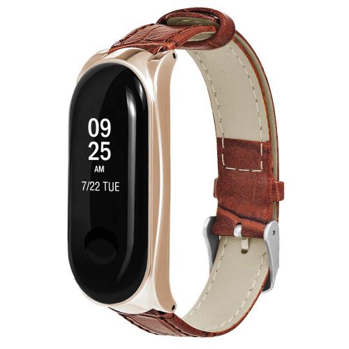  BZLine Armband Armband fuer Xiaomi Mi Band 3, Luxus Leder Classic Band Ersatz Uhrenarmband Armband fuer Xiao Mi Band 3 Fitnessarmband fuer Damen Herren fuer 7,87-9,45 Zoll Handgelenk von BZLine