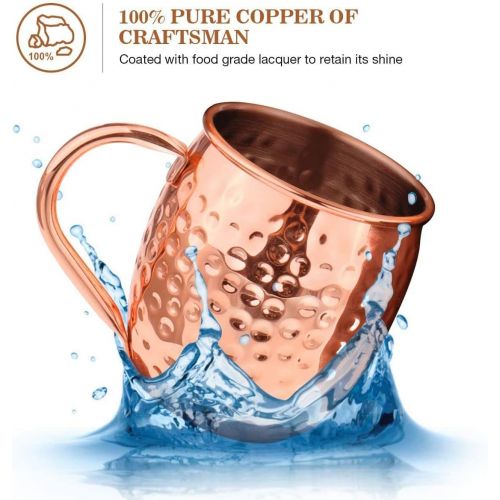  [아마존베스트]Baban Moscow Mule Copper Mugs Set of 2, Handcrafted Food Safe Copper Cups for Moscow Mule Cocktail Drinking Mug, 500 ML Gift Set Includes 1 Measuring cup Valentines day gift for hu