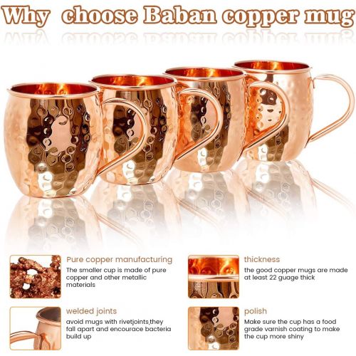  [아마존베스트]Baban Moscow Mule Copper Mugs Set of 2, Handcrafted Food Safe Copper Cups for Moscow Mule Cocktail Drinking Mug, 500 ML Gift Set Includes 1 Measuring cup Valentines day gift for hu