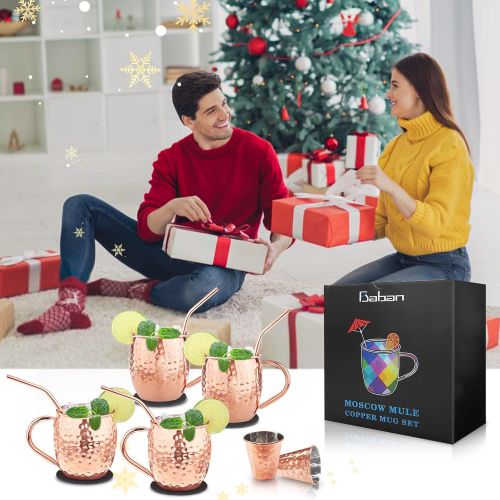  [아마존베스트]Baban Moscow Mule Copper Mugs Set of 2, Handcrafted Food Safe Copper Cups for Moscow Mule Cocktail Drinking Mug, 500 ML Gift Set Includes 1 Measuring cup Valentines day gift for hu