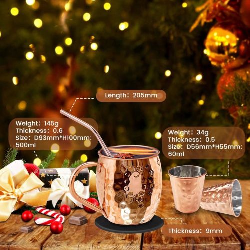  [아마존베스트]Baban Moscow Mule Copper Mugs Set of 2, Handcrafted Food Safe Copper Cups for Moscow Mule Cocktail Drinking Mug, 500 ML Gift Set Includes 1 Measuring cup Valentines day gift for hu