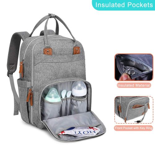  [아마존베스트]Diaper Bag Backpack, BabbleRoo Neutral Travel Back Pack for Mom & Dad, Large Capacity Waterproof Baby Nappy Changing Bags for Boys & Girls, Multifunction & Stylish, Gray