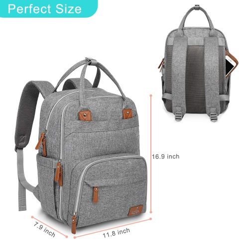  [아마존베스트]Diaper Bag Backpack, BabbleRoo Neutral Travel Back Pack for Mom & Dad, Large Capacity Waterproof Baby Nappy Changing Bags for Boys & Girls, Multifunction & Stylish, Gray