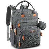 Diaper Bag Backpack, BabbleRoo Baby Nappy Changing Bags Multifunction Waterproof Travel Back Pack with Changing Pad & Stroller Straps & Pacifier Case, Unisex and Stylish (Dark Gray